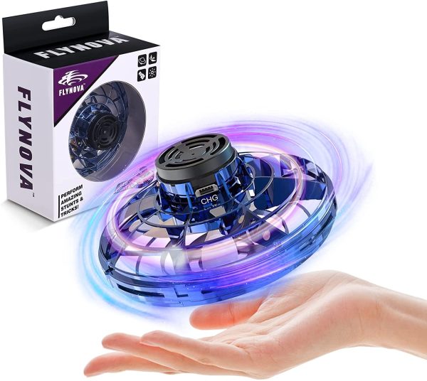 FLYNOVA UFO Palla Volante Giocattoli,Mini Flying Drone Palla Con 360?? Magica Mover rotante e luce a LED illuminata,Adatto Per Bambini Adulti Interni Esterni (Blu)