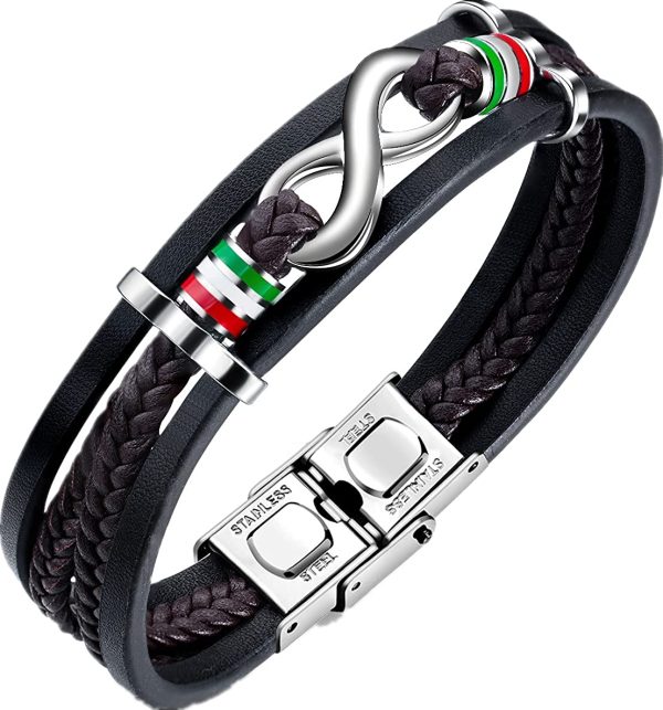 Bracciale da uomo in pelle nera intrecciata, con simbolo dell'infinito, in vera pelle, ideale come regalo - immagine 4