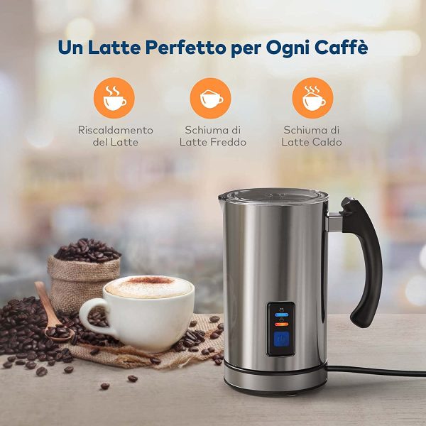 Montalatte Elettrico, 500W Riscaldalatte in Acciaio Inox con Funzione Latte Caldo e Freddo, Schiumatore Automatico per Caff??, Cioccolata Calda, Caff?? Macchiato, Cappuccino, Scaldalatte Elettrico - immagine 3