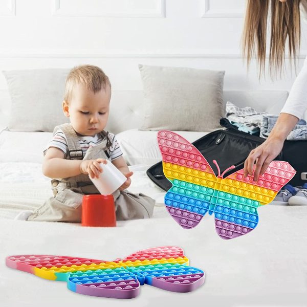 Gigantesco Pop Push It Gigante Farfalla 130 Bubbles Sensoriale Fidget Giocattolo Toys,Grande Push Antistress Arcobaleno Spremere Silenzioso Aula Allenamento Logico Giocattoli per Bambini - immagine 3