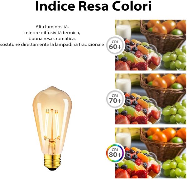 Lampadine di Filamento a LED,  ST64 Stile Edison Vintage, Attacco E27, 4W Equivalenti a 35W, 410 Lumen, Luce Bianca Calda 2500K, Non Dimmerabile ?C Pacco da 6 Pezzi - immagine 4