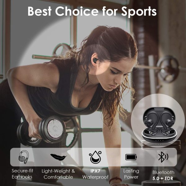 Cuffie Bluetooth Sport 5.0, Auricolari Bluetooth Sport Impermeabili IPX7 36 Ore, Auricolare bluetooth di Riproduzione Suono Stereo con Custodia di Ricarica - immagine 6