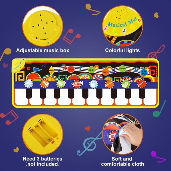 RenFox Tappeto Musicale, Piano Mat Tastiera Danza Stuoia Strumento Musicale 5 modalit?? e 8 Suoni, Tappeto Musicale Tocco Mat Bambini Educativo Giocattolo(110 * 36 cm) - immagine 7