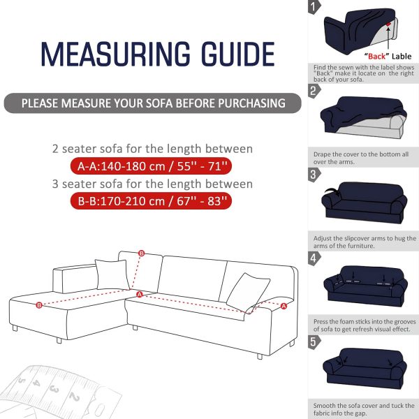 Copridivano con Penisola Elasticizzato Chaise Longue Sofa Cover Componibile in Poliestere a Forma di L(Blu Scuro, 2 Posti+3 Posti) - immagine 4