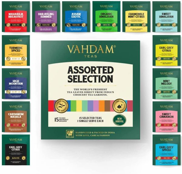 VAHDAM, Migliori te assortiti per san valentino | 15 Tisane Assortite bustine | The Nero di Alta Qualit??, T?? Verde, T?? Oolong, Tisane e Chai Set t?? | Cofanetto Tisane - immagine 5