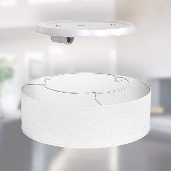 Plafoniera in tessuto bianco, attacco per lampadina E27 non inclusa, Lampada da soffitto diametro 30cm, Lampadario moderno per salotto o camera da letto, IP20 - immagine 4