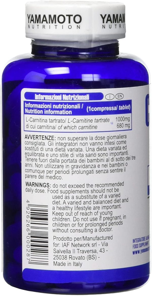 Yamamoto Nutrition Carnitine 1000 integratore alimentare di Carnitina - 90 Compresse, 122 g - immagine 4