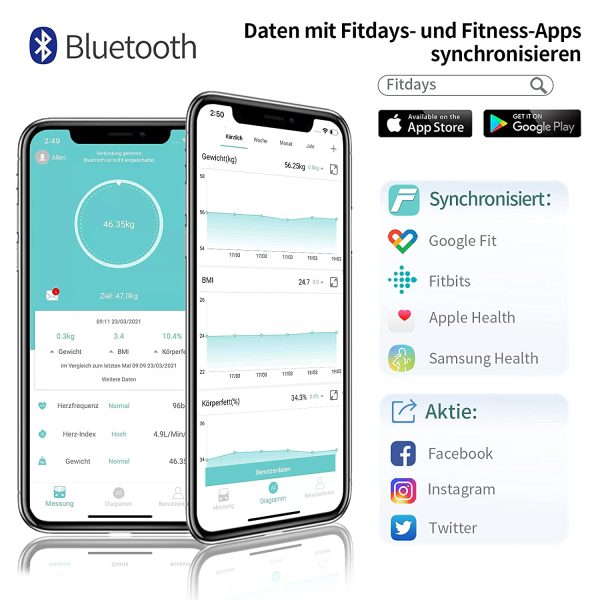 Bilancia Pesapersone Digitale,Lescale Migliore Bilancia Impedenziometrica Professionale,Bilancia Massa Magra e Grassa,Intelligente Bilancia Smart,Bluetooth Bilancia Digitale con App,15 Misurazioni - immagine 4