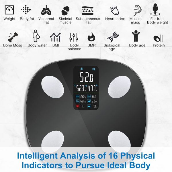 Aggiornato Bilancia Pesapersone Digitale, 8 Dati Visualizzati Sul Display, Bilancia Massa Magra e Grassa Professionale con 16 Indici di Corporea, Misurare Pesa Persone, BMI, Frequenza Cardiaca, etc - immagine 2