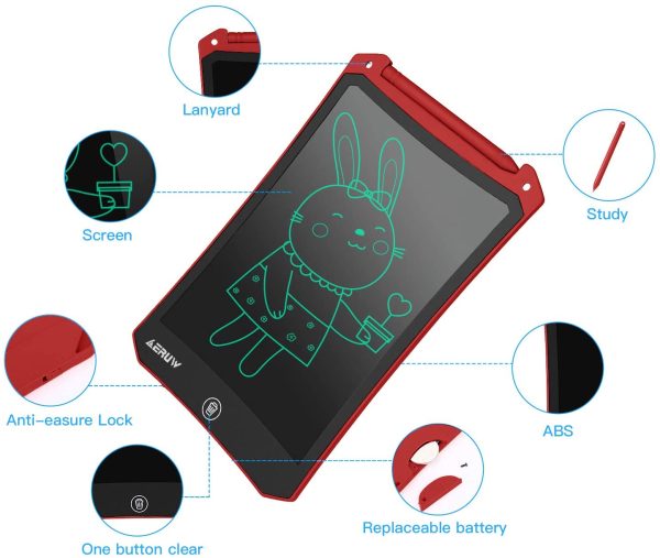 Tavoletta Grafica LCD Scrittura 8,5 Pollici, Elettronica Tavoletta per Scrittura Lavagna Portatile da Disegno Studenti Famiglia Ufficio Drawing Pad Regalo per Bambini (Red) - immagine 3