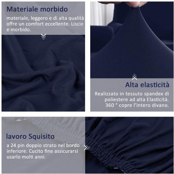 Copridivano con Penisola Elasticizzato Chaise Longue Sofa Cover Componibile in Poliestere a Forma di L(Blu Scuro, 2 Posti+3 Posti) - immagine 6