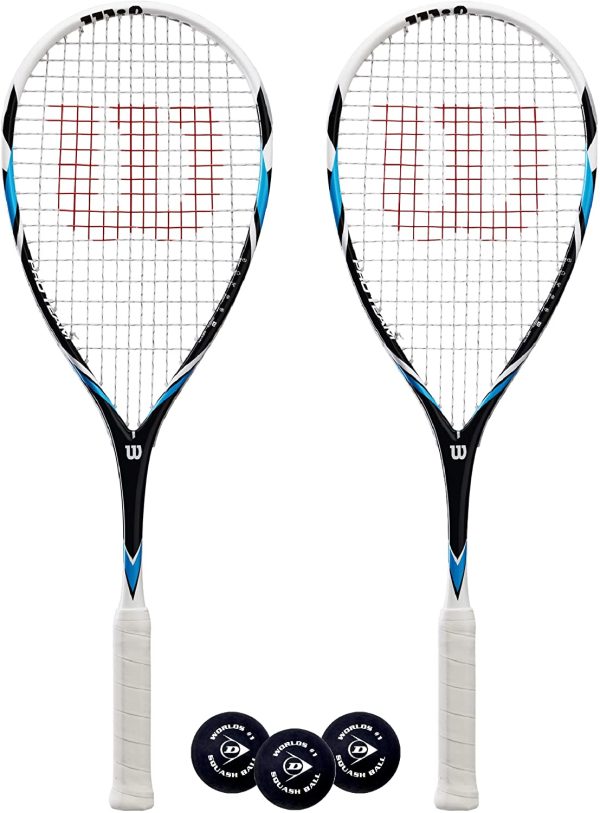 2 x Racchette da Squash Wilson Pro Team + Custodie + Pacco Palle Da 3 Squash