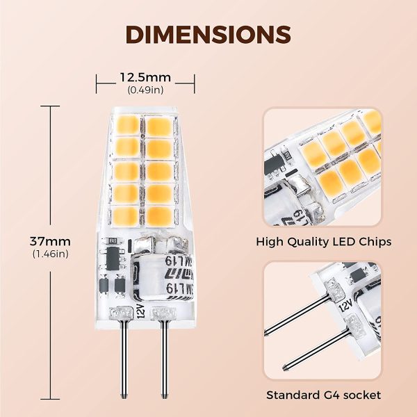 LOHAS Lampadina G4 LED, 3W Equivalente a 30W Lampada Alogena, Bianca Calda 3000K, Lampadine LED G4 300LM, G4 LED 12V, Non Dimmerabile, 6 Pezzi - immagine 5