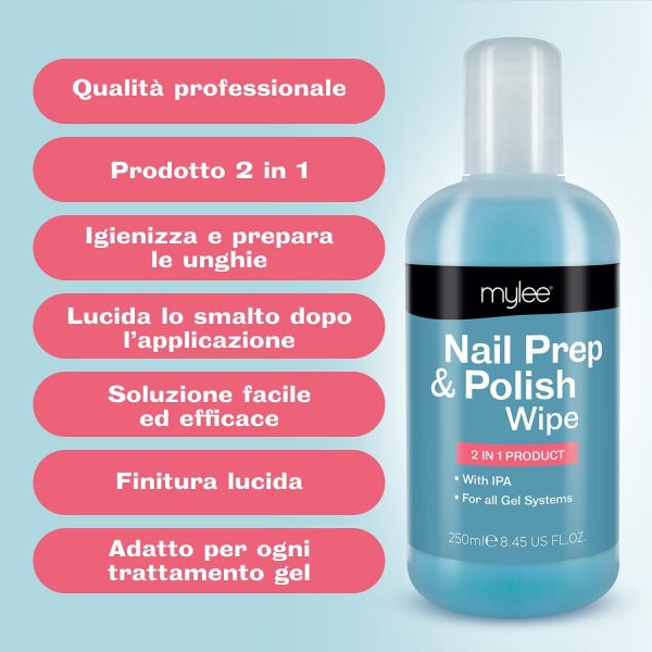 Mylee Prep & Wipe Detergente per Unghie 250ml, Cleaner per Smalto Gel, Trattamento Pre e Post applicazione, Manicure UV LED, Lucida smalto, Multiuso per Igenizzare le Unghie e Rimuovere i residui - immagine 5