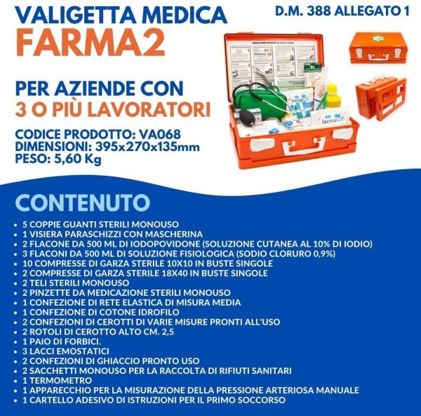 FARMA2 Cassetta Medica Primo Pronto Soccorso Completa di MISURATORE di Pressione e Cartello di Primo Soccorso Conforme DM 388 Allegato 1 per aziende con 3 o pi?? Lavoratori - immagine 3