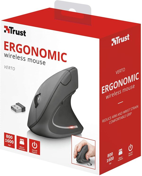 Verto Mouse Verticale Wireless, Mouse Ergonomico senza Filo, 800/1200/1600 DPI, Microricevitore USB, 2.4GHz, 6 Pulsanti per PC, Computer, Portatile, Mac - Nero - immagine 8