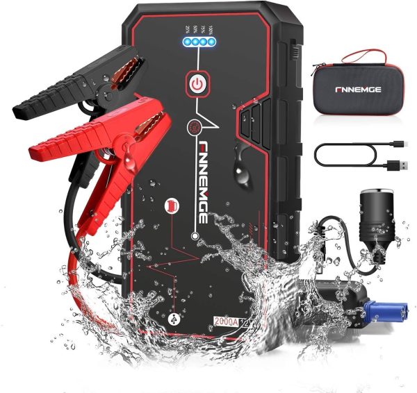 FNNEMGE Avviatore Batteria Auto, 2000A 21800mAh Avviatore Emergenza per Auto(Motori Fino a 8.0L Benzina/ 6.5L Diesell) 12V ,Avviatore di emergenza, Jump Starter,Torcia a LED con QC3.0 Porte USB