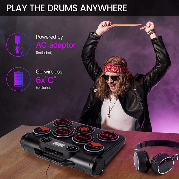 E-Drums Kit, WekiiStar Batteria Elettronica con 7 Pad Sensibili Alla Velocit??, Batteria con Connessione USB-MIDI, Batteria Elettronica MIDI DTC per Principianti - immagine 5