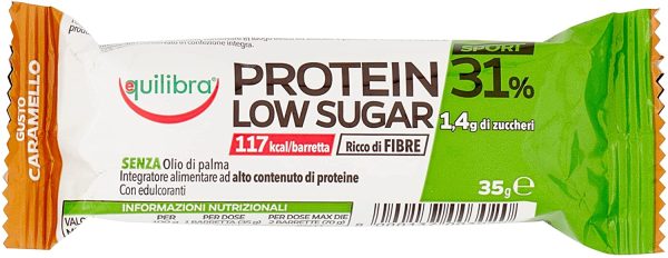 Equilibra Integratori Alimentari, Barretta Protein 31% Low Sugar Caramello, ad Alto Contenuto di Proteine, Basso Contenuto di Zuccheri e Ricco di Fibre, 24 Barrette da 35 g - immagine 5