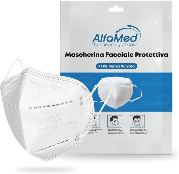 ALFAMED 20 Mascherine FFP2 Certificate CE, Prodotte 100% In ITALIA, Imbustate Singolarmente, Mascherina ffp2 Protettiva 5 Strati, Adulto. - immagine 4