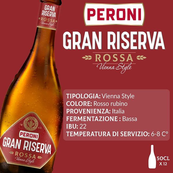 Peroni Birra Gran Riserva Rossa, Cassa Birra con 12 Birre in Bottiglia da 50 cl, 6 L, Birra Rossa Tipo Vienna Style dal Gusto Corposo con Aroma di Malto e Caramello, Gradazione Alcolica 5.2% Vol - immagine 2