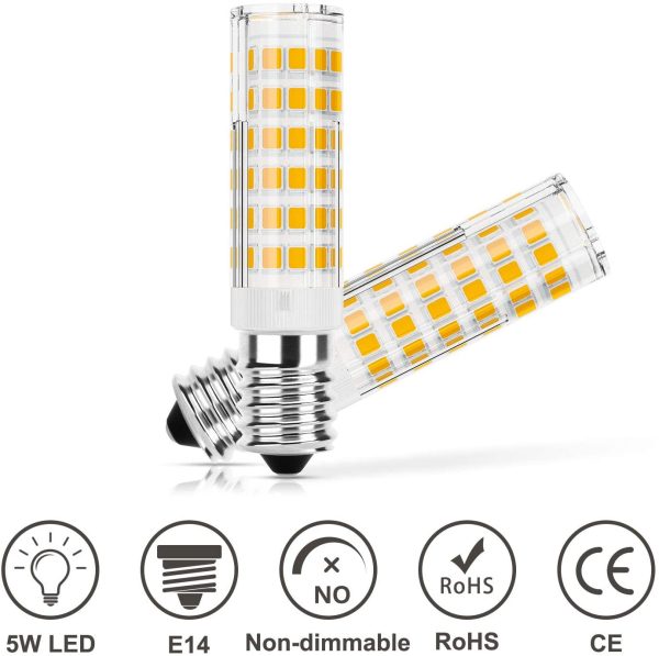 E14 LED Lampadina 5W (equivalente alogeno 50W), 550LM, Bianco caldo (3000K), base in ceramica E14, piccola vite non dimmerabile per cappa da cucina, confezione da 2 - immagine 8