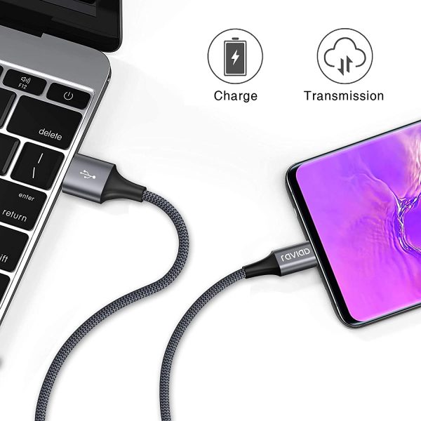 Cavo USB C, RAVIAD [4Pezzi, 0.5m 1m 2m 3m] Nylon Intrecciato Cavo USB Tipo C di Ricarica Rapida e Trasmissione per Samsung Galaxy S10/ S9/ S8 Plus, Huawei P30/ P20/ Mate20, Sony Xperia XZ (Grigio) - immagine 2