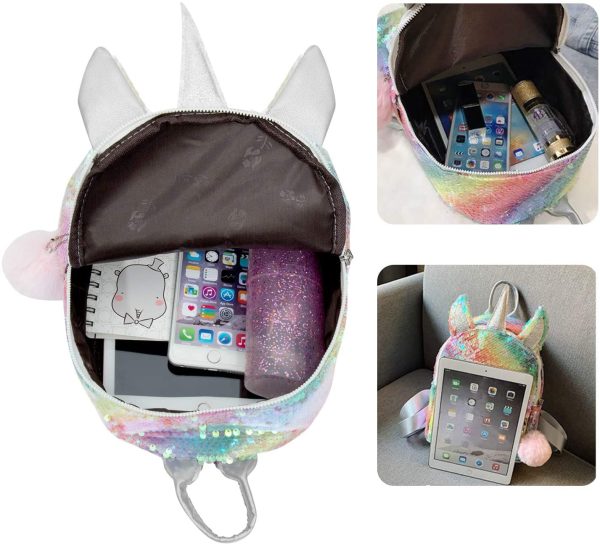 WolinTek Zaino con Unicorno, Borsa per la Scuola per Ragazze, Zaino con Paillette Unicorno,Zaino da Viaggio alla Moda,Sacchetto Di Scuola Unicorn per Ragazze - immagine 3