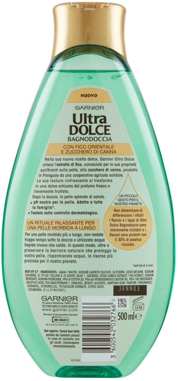 Garnier Ultra Dolce Bagnodoccia Fico e Zucchero di Canna Bagnoschiuma Purificante, 500 ml - immagine 4