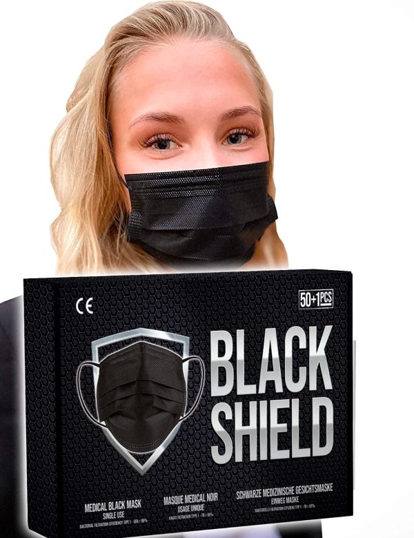 BLACK SHIELD - Mascherine Chirurgice Certificate CE Nere 3 veli - Dispositivo Medico di Tipo I - 50 Pezzi - immagine 3