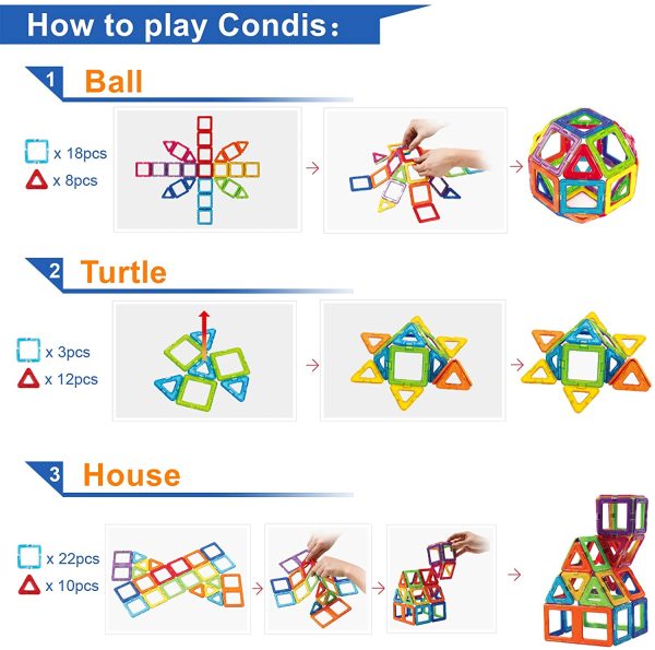 Condis Costruzioni Magnetiche Bambini 42 Pezzi, Blocchi Costruzioni Magnetici Giochi Bimbo Bambina 3 4 5 6 7 anni Gioco Magnetico Educativi Giocattoli Bambino Calamite Puzzle Regalo Bimba Montessori - immagine 7