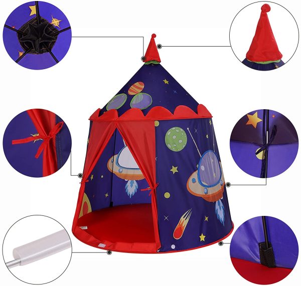 SONGMICS Tenda da Gioco Castello con Astronavi per Ragazzi e Bambini, Casetta dei Giochi per Interni ed Esterni, Tenda Portatile con Borsa da Trasporto, Regalo per Bambini, Blu , LPT01BU