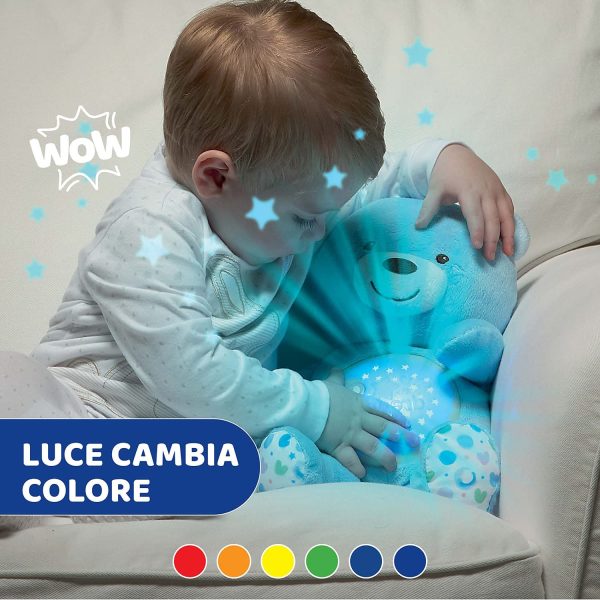 Chicco First Dreams Orsacchiotto Peluche Baby Bear, Soffice Pupazzo Proiettore con Luce Notturna Bambini, Effetti Luminosi e Rilassanti Melodie, Azzurro - Giochi Neonato 0 Mesi + - immagine 6