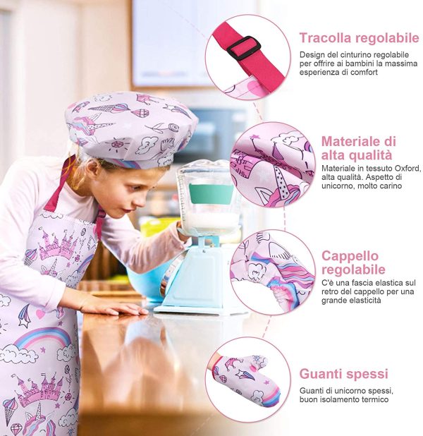 Anpro 27 Pezzi Set da Cucina per Bambini, Unicorno Set di Chef Gioco di Utensili Bambini da Accessori, Cuoco Cappello Utensili da Cucina Mitt, Ideale Regalo di Compleanno e Natale, 3-7 Anni ?? - immagine 5