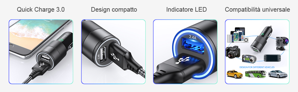 quick charge 3.0 design compatto indicatore led Compatibilit?? universale