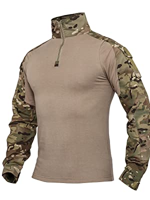 Camicia a Maniche Lunghe da Combattimento Tattica Militare da Uomo con T-Shirt Camo Slim Fit con