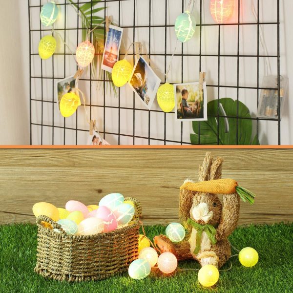 Luci di Pasqua, 10 LED 2M Uova di Pasqua Luci Stringa Decorazione a Batteria Catena Luminose Interni ed Esterni per Primavera Albero Feste Patio Giardino Casa Compleanno, Bianco Caldo