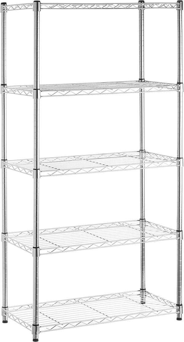 AmazonBasics - Scaffalatura a 3 ripiani, su rotelle, Cromo & - Scaffalatura a 5 ripiani, su rotelle, Cromo - immagine 3