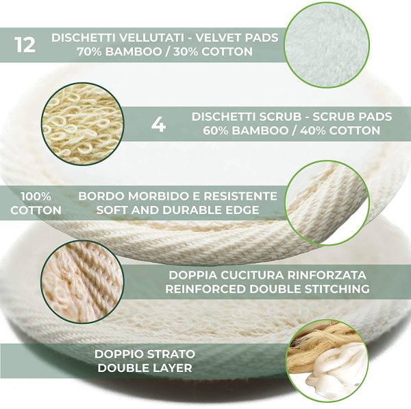 Dischetti Struccanti Lavabili Bamb?? Riutilizzabili 16 Pezzi Salviette Struccante Fibra Bamboo Cotone Pulizia Viso Scrub Spugnette Make Up Zero Waste - immagine 8