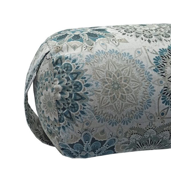 Bolster cilindrico per yoga "Mandalas blu-grigio" - Cuscino yoga - Rivestimento sfoderabile e lavabile - Ripieno di pula di farro biologico - Maniglia per il trasporto - 64 x 20