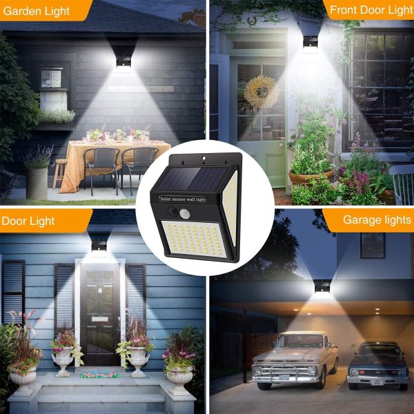 Luce Solare Led Esterno - 4 Pezzi 144 LED Faretti Solari a LED da Esterno,3 Modalit?? Luci Solari Esterno Sensore di Movimento,IP65 Impermeabile Faretto esterno solare Lampada per Giardino Faro Parete - immagine 4