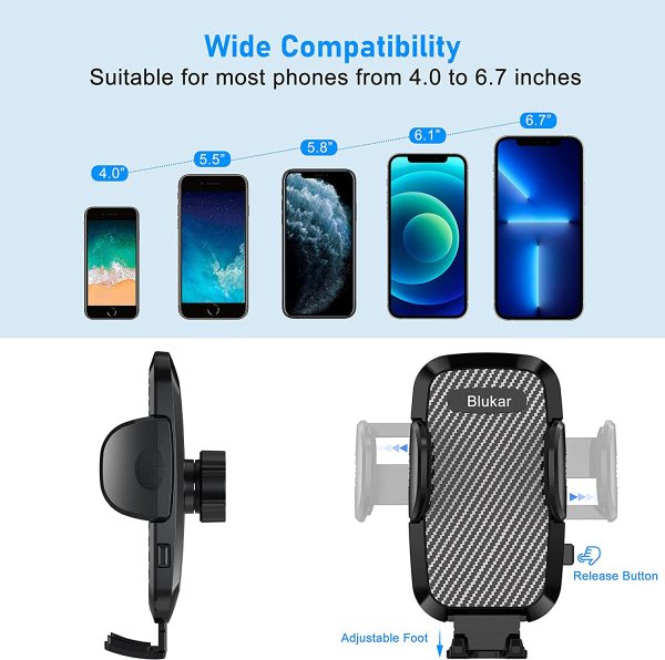 Blukar Supporto Cellulare da Auto, Universale Porta Cellulare Auto 360?? di Rotazione per Parabrezza e Cruscotto con Forte Ventosa e Lungo Braccio,Compatibile con iPhone, Galaxy, Huawei, Xiaomi - immagine 5