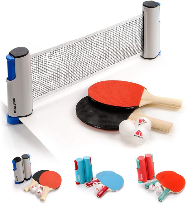 Set 1 Rete 2 Racchette da Ping Pong e 3 Palline Portabile Reti Ping-Pong Estendibile Lunghezza Regolabile Fino a 170 cm Accessorio Racchetta Tennis Tavolo - immagine 6