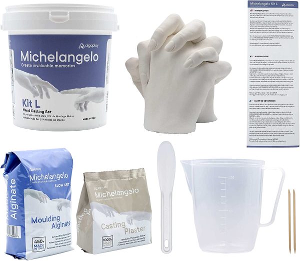 Michelangelo Kit per Calco Mani Set completo con alginato, gesso e caraffa graduata per scultura 3D. Idea regalo per coppie, amici e famiglia. Prodotto in Italia. (KIT L) - immagine 3