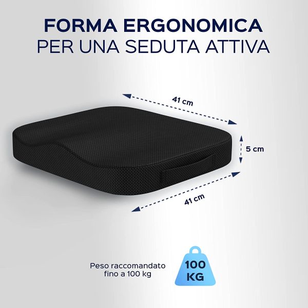 Bonmedico Cuscino Antidecubito - Cuscino Ortopedico Posturale per Casa, Ufficio e Auto - Rialzo per Sedia Ergonomico in Memory Foam - Supporto Lombar - immagine 3