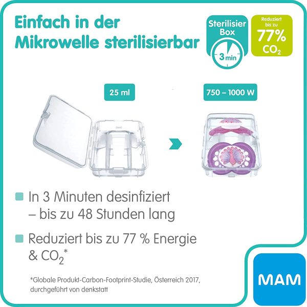 Istruzioni in lingua straniera - MAM Night Ciuccio in set da 2 pezzi, ciuccio luminoso, particolarmente morbido per un rapido accettazione con scatola di trasporto sterilizzata, dino/luna - immagine 5