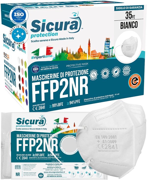 35 Mascherine FFP2 Certificate CE Made in Italy Bianche SICURA Protection BFE ??99% Mascherina ffp2 vera Marcatura EFFETTO PULITO sigillata. Pluri certificata ISO 13485 e ISO 9001 - immagine 4