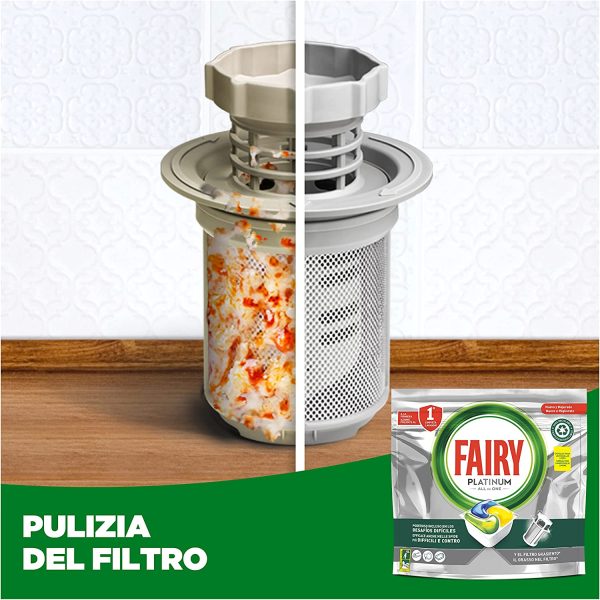 Fairy Platinum Pastiglie Lavastoviglie, 125 Lavaggi, 5 x 25 Capsule Lavastoviglie, Detersivo Lavastoviglie al Limone, con Sistema di Prelavaggio Integrato, Efficace nei Cicli Ecologici - immagine 9