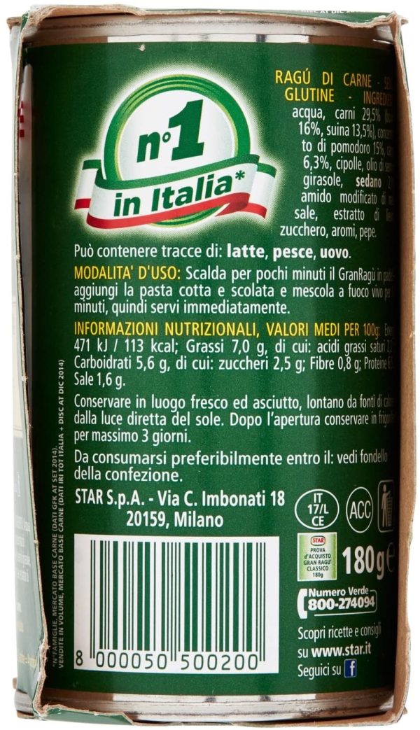 STAR Il Mio GranRag?? Classico, 2 x 180gr, rag?? preparato secondo la tradizione, 100% carne Italiana controllata e selezionata. Senza conservanti e senza glutine - immagine 6