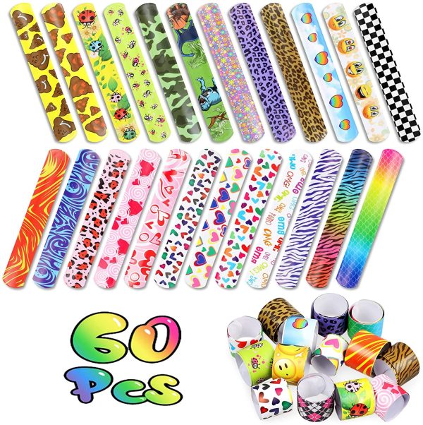 Annhao Braccialetti Slap, 60 Pezzi Slap Bracelets Gadget Bigiotteria Fai da Te Slap Band Slap Bracciali, Bracciali a Scatto Compleanno Regalo Festa per Bambini Ragazze e Ragazzi - immagine 3